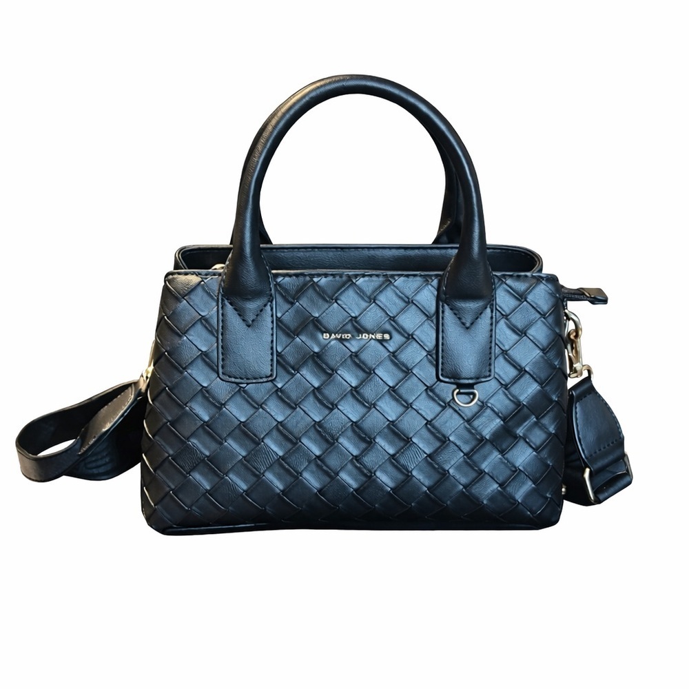 David Jones Black Woven Satchel Bag with Adjustable Strap